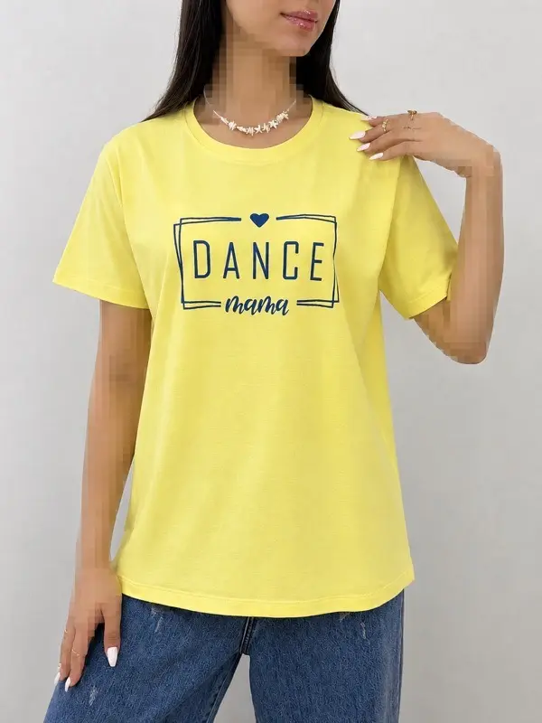 تیشرت چاپ دار زنانه نخ پنبه طرح Dance یقه گرد | آلما شاپ